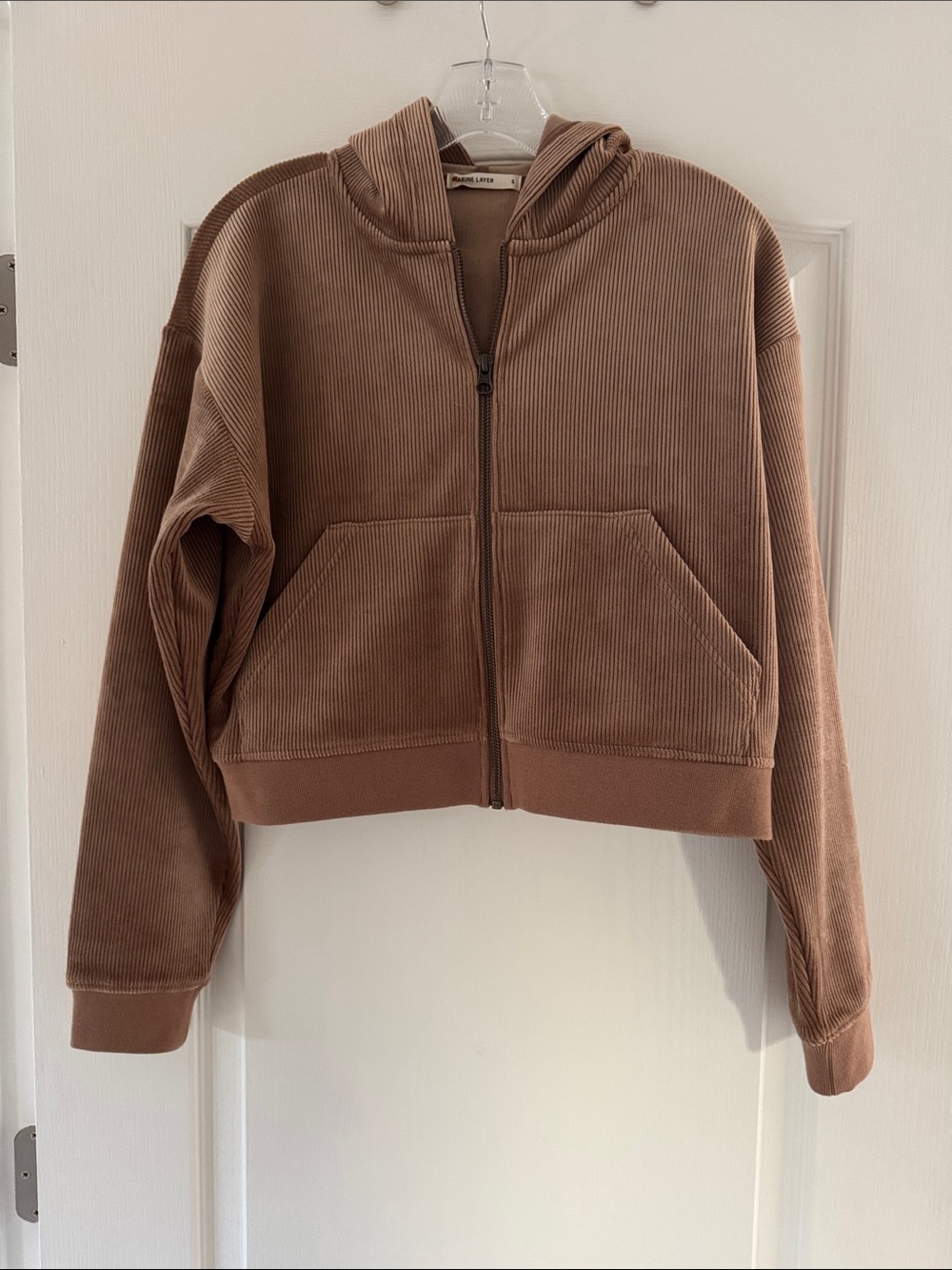 Marine Layer Cropped Corduroy Zip Hoodie in Brown